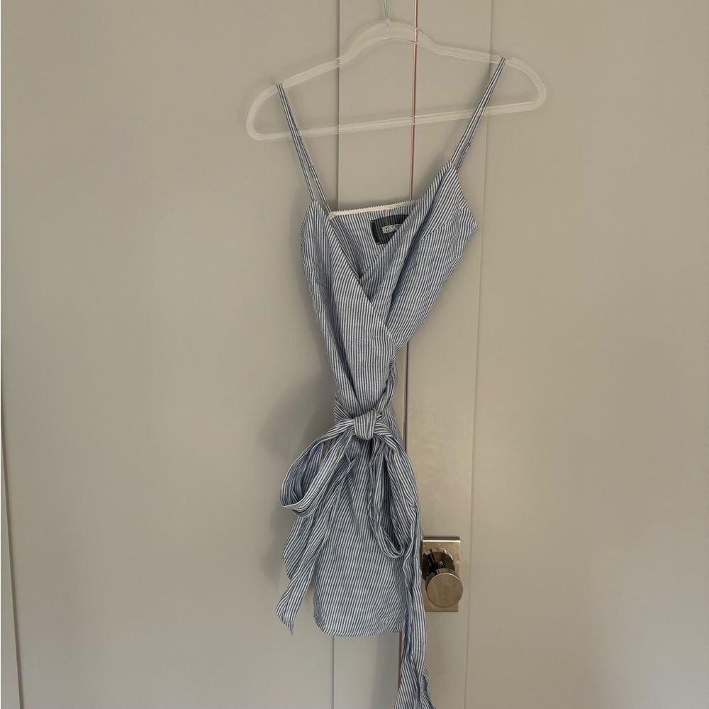 Reformation Angela Linen Seashore Wrap Stripe Dress